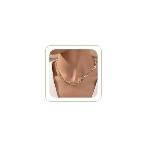 Gold Necklace for Women - Chunky 14K Gold Plated Chain Necklace Cuban Link Paperclip Chain Herringbone Statement Choker Necklace for Women Simple Trendy Jewelry Gifts - style: 6mm-cuban chain-gd