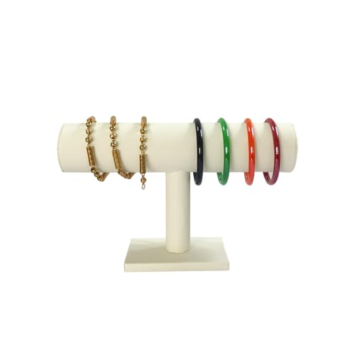 Jewelry Organizer Stand for Women - T-Bar Bracelet, Watch & Hair Tie Storage Display Rack with Travel-Friendly Design(White PU Leather) - color: White PU Leather