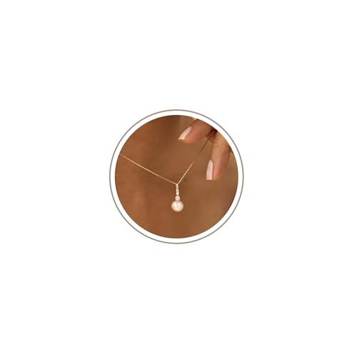 Freekiss Gold Pendant Necklace for Women, Dainty Diamond Necklaces for Women Simple 14K Gold Plated Paperclip Choker Necklaces Cute Minimalist Open Oval Necklaces Gold Jewelry for Women Gifts - color: Gold, style: 3cz drop pearl