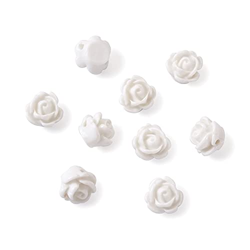 Beadthoven 20pcs Opaque Resin Rose Flower Beads White Floral Flat Base Cabochons Embellishment for DIY Scrapbooking Jewelry Making 9x7mm Hole: 1mm - color: White#9x7mm-20pcs