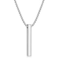 Fiusem Pendant Necklace for Men, Silver Tone/14k Gold Plated/Black Mens Pendant Necklaces with 2.5 mm Box Chain, Stainless Steel Bar Chain, 18-28 Inches - color: silver, size: 24 Inches, style: Pierced Rectangle