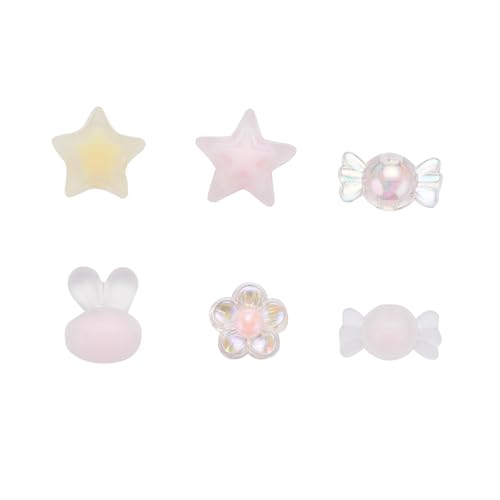 100Pcs Cute Frosted Acrylic Beads Transparent Candy Flower Star Rabbit Loose Spacer Beads for Jewelry Making DIY Bracelets Necklaces Earrings Craft Gift - color: 6 Shapes-100 pcs