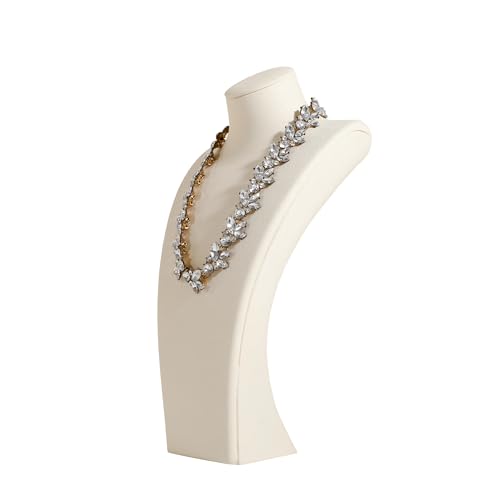 GemeShou Beige necklace storage organizer for sale, Velvet necklace holder stand, jewelry bust display stands, Jewelry Mannequin for Countertop, Showcase【Beige-Large height 12.4 inch】 - color: Cream, size: Large