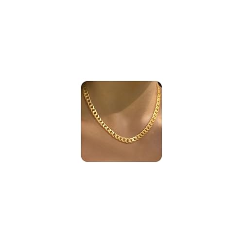 Gold Cuban Chain Necklace for Women, Trendy 14K Gold Plated Dainty Chunky Necklace Adjustable Cuban Link Chain Choker Necklace for Men Fashion Jewelry Best Gifts for Birthday Christmas Thanksgiving - color: Gold, size: 18'' +2'', style: 7MM