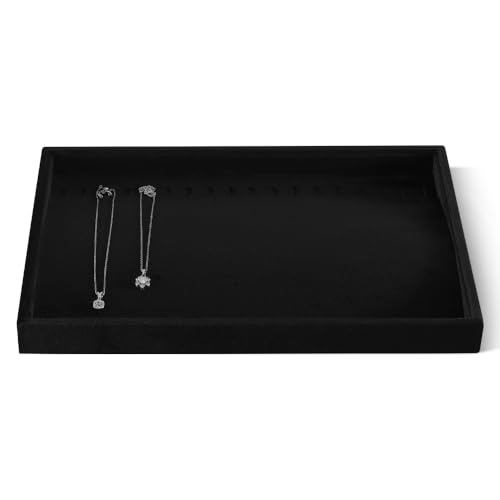 Velvet Jewelry Display Tray For Bracelet Pendant Necklace, Multi-Slot Stackable Storage Tray For Long Chain Jewelries, Drawer Insert Jewelry Organizer (Black) - color: Black, size: Multi-Slot Long Chain Tray