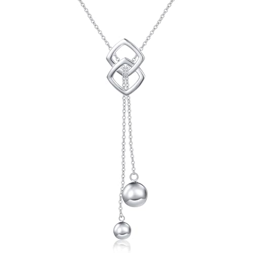 DAOCHONG Long Necklace S925 Sterling Silver Tassel Round Ball Necklace for Women,Snowflake Long Necklace Silver Jewelry Christmas New Year Holiday Gifts for Women Her (Chain adjustable) - style: Chain adjustable