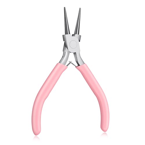Round Nose Pliers for Jewelry Making 5 Inch Precision Jewelry Pliers Stainless Steel Chain Nose Plier Jewelry-Making-Tools for DIY Crafts Hobby Projects (Pink) - color: Pink