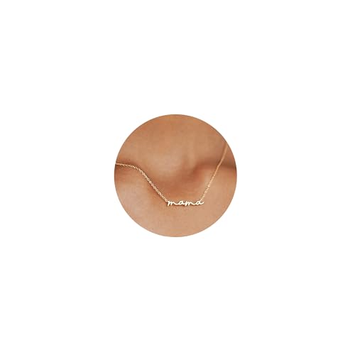 Freekiss Gold Pendant Necklace for Women, Dainty Diamond Necklaces for Women Simple 14K Gold Plated Paperclip Choker Necklaces Cute Minimalist Open Oval Necklaces Gold Jewelry for Women Gifts - color: Gold, style: mama-gold
