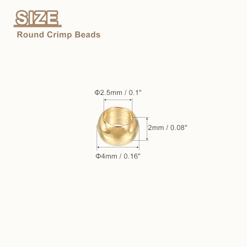 uxcell 200Pcs Round Crimp Beads, 4mm Metal Spacer Loose Beads Metal Clamp Ends Tiny Stoppers Bead for Bracelet Jewelry Making Craft DIY, Light Gold - color: Light Gold, size: 4mm