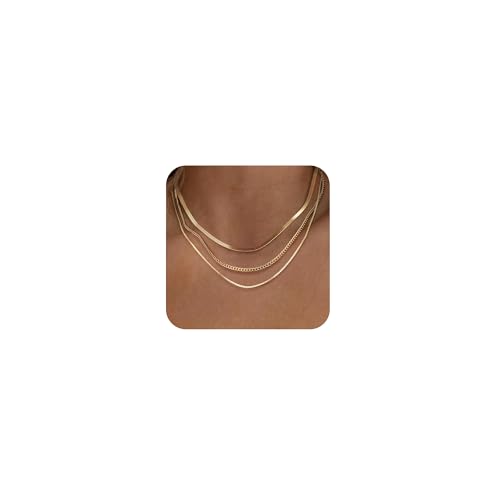Freekiss Women's Layered Necklace Set - 3 Piece Dainty Gold Jewelry for Everyday Stacking | 14K Gold Plated Snake Chain, Rope Chain, Cuban Chain | Adjustable Length 14-18.5 Inch | Gift Ready - color: Gold, style: Cuban+Box chain+Snake