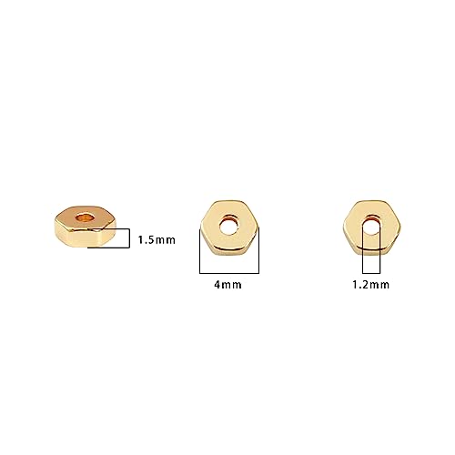BEADIA 14K Gold Plated Hexagon Spacer Beads 4x1.5mm 50pcs for Jewelry Making Findings Non Tarnish - color: 14K Gold, size: 4x1.5mm Hexagon