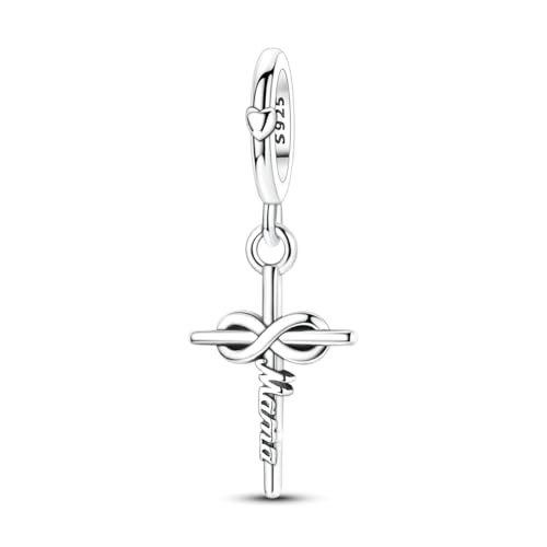 Cross Charms For Bracelets, Sterling Silver Butterfly Charms For Pandora Bracelets, Dangle Pendants & Bead Charm For DIY Jewelry - color: Mom Corss