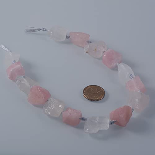 Natural Rose Quartz Clear Quartz Crystal Nugget Raw Graduated Beads Strand 2mm Hole Drilled - color: Rose Quartz & Clear Quartz