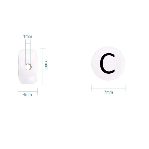 Amaney 100pcs C Letter Beads 7x4mm White Round Acrylic Black Alphabet for Bracelet Jewelry Making - color: C