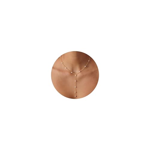 Pearl Necklace for Women- 14K Gold-plated/White Gold-plated Dainty Pearl Necklace for Women - color: Gold Y chain