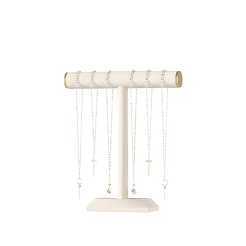 Julysky T-Bar Necklace Holder Stand,Necklace Display Stand for Selling,Necklace Organizer for Women,Necklace and Bracelet Hanger,Jewelry Stand,Necklace Storage Stand,Necklace Tree（Beige）