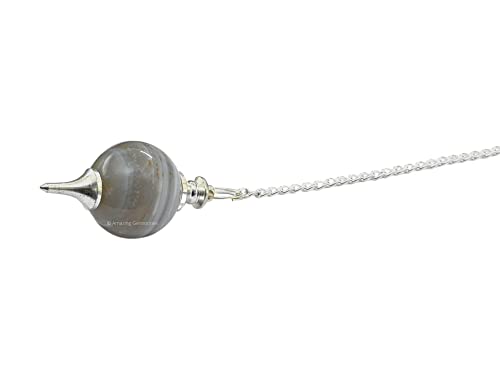 Amazing Gemstone Lace Agate Crystal Ball Pendulum for Divination - Dowsing Pendulum Necklace with Chain and Quartz Bead for Reiki Healing and Crystal Grid Meditation - color: Lace Agate