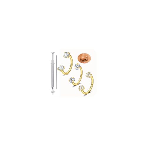 QWALIT Piercing Taper Threadless Insertion Tool - Titanium Labret Pin 16g, 18g, 20g - color: C4 - Gold -20g 8mm 3pcs
