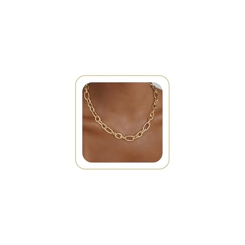 Gold Necklace for Women - Chunky 14K Gold Plated Chain Necklace Cuban Link Paperclip Chain Herringbone Statement Choker Necklace for Women Simple Trendy Jewelry Gifts - style: 10mm-paperclip chain-gd-2