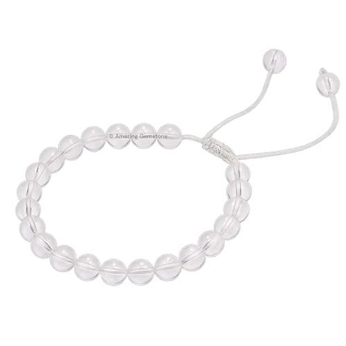 Amazing Gemstone Clear Quartz Bracelet, Gifts For Men & Women - Protection Healing Crystal Bracelet - 8mm Gemstone Beaded Adjustable Bracelet, Pulseras Para Hombres Mujer Stocking Stuffers - color: Clear Quartz
