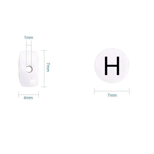 Amaney 100pcs H Letter Beads 7x4mm White Round Acrylic Black Alphabet for Bracelet Jewelry Making - color: H
