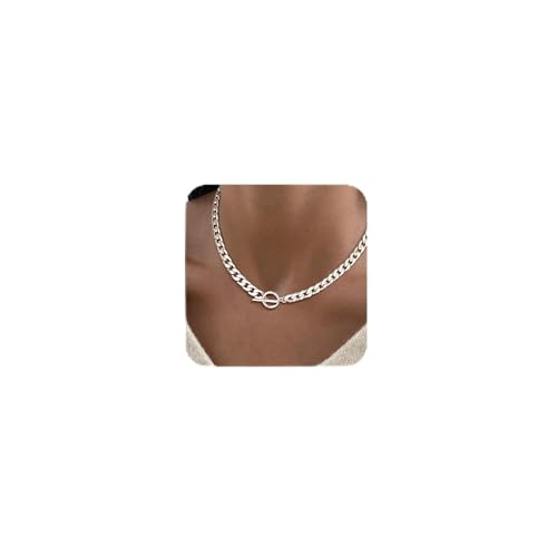 CHESKY 14K Gold Plated Chunky Necklace for Women, Trendy Paperclip Chain Necklace Thick Cross Heart Pendant Necklace Layered Herringbone Cuban Link Chain Toggle Necklaces Non Tarnish Jewelry - color: silver, style: cuban