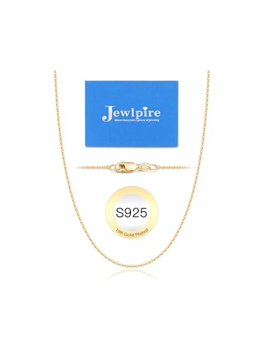 Jewlpire 18k Gold Plated 925 Sterling Silver Chain Necklace for Women, 1.3mm Thin & Dainty & Sturdy Cable Chain Necklace Women's Chain Necklaces 14/16/17/18/20/22/24 Inch - color: 18K Gold Plated, size: 16 Inch