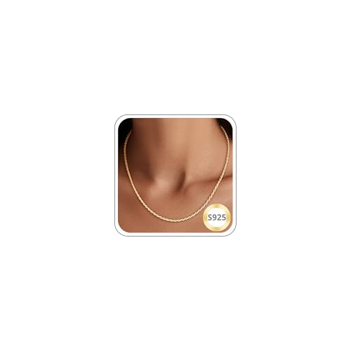 1.5mm 2mm Rope Chain 925 Sterling Silver Chain Necklace for Women, 14K Gold Plated Chains for Women Sturdy & Durable Women's Chains Necklace 16 18 20 22 24 26 Inch - color: 2.0mm 14K Gold Plated, size: 16 Inch (Women's Choker Length）