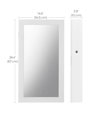 SONGMICS Lockable Jewelry Cabinet Armoire with Mirror, Wall-Mounted Space Saving Jewelry Storage Organizer, White UJJC51WT - color: White, style: Essential Capacity