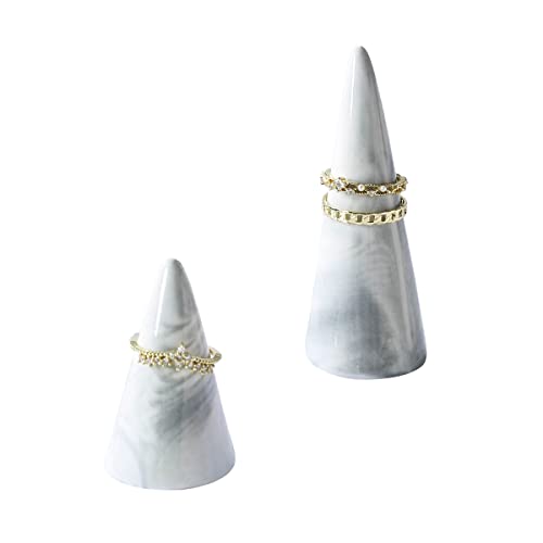 oskas Marble Ring Holder Tower Ceramic Cone Shape Modern Decorative Display Stand for Jewelry Ring/Wedding Ring 2PCS SET Grey - color: Grey