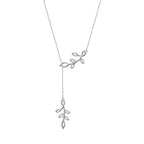 Long Necklace Sterling Silver Larait Bar Y Lariat Long Chain Drop Adjustable Necklace Gift for Her, 30" - style: Long Olive Leaf Necklace