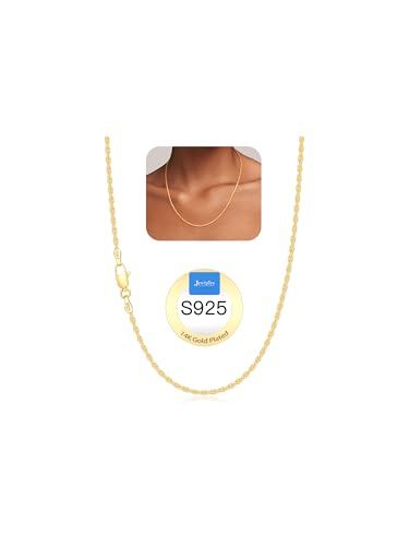 Jewlpire 2mm Rope Chain 925 Sterling Silver Chain Necklace for Women, 14K Gold Plated Chains for Women Smooth & Sturdy Women's Chains Necklace, 16 18 20 22 24 26 Inch - color: 14K Gold Plated, size: 24 Inches