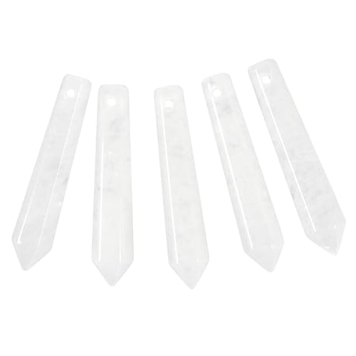50mm Natural White Clear Quartz Hexagonal Wand Jewelry Making Crystal Pointed Chakra Reiki Healing Beads 2mm Hole Drilled(Pack of 5) - color: White Clear Quartz