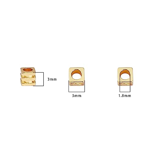 BEADIA 14K Gold Plated Cube Spacer Beads Draw Line 3x3mm 50pcs for Jewelry Making Findings Non Tarnish - color: 14K Gold, size: 3x3mm Draw Line Cube