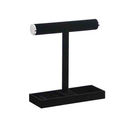 Coward Jewelry Organizer Stand, Velvet Necklace Bracelet Watch Ring Display Holder with Tray, Multi-use Jewelry Display Stand for Women Girls Dresser Nightstand (Black) - color: Black Silver End