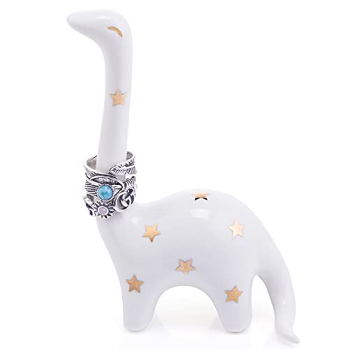PUDDING CABIN White Dinosaur Ring Holder, Engagement Wedding Ring Stand, Dinosaur Gifts, Cute Preppy Room Decor, Birthday Gifts for Women Her Girls Friends, Bridal Shower Bridesmaid Gifts - style: White Dinosaur