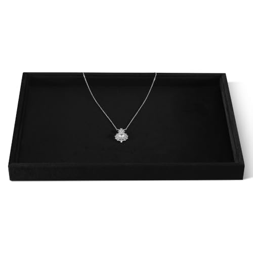 Velvet Stackable Jewelry Display Flat Tray For Ring Earring Necklace Bracelet, Bangle Pendant Storage Blank Plate, Shop Countertop Jewelry Dish Organizer (Black) - color: Black, size: Blank Tray