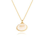 Natural Seashell Shell Scallop Pendant Choker Necklace Adjustable 18K Gold Plated Cable Chain Handmade Jewelry for Women Girls - style: Scallop