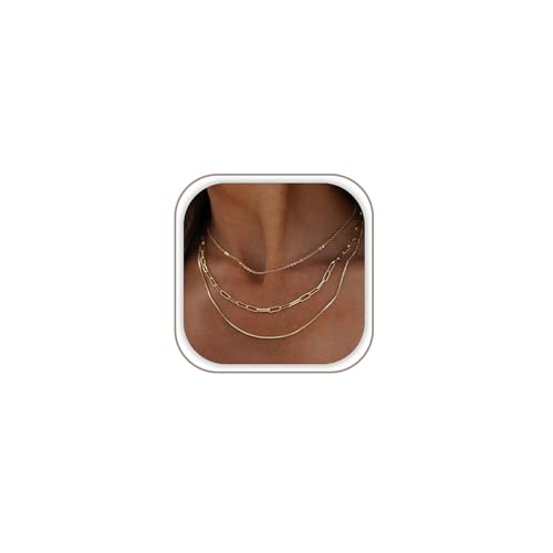 Freekiss Women's Layered Necklace Set - 3 Piece Dainty Gold Jewelry for Everyday Stacking | 14K Gold Plated Snake Chain, Rope Chain, Cuban Chain | Adjustable Length 14-18.5 Inch | Gift Ready - color: Gold, style: Paperclip+O Chain+Box Chain