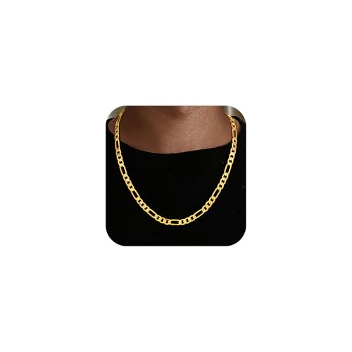 HIMSTORY Gold Chain for Men, 18K Gold Plated 925 Sterling Silver 3.5MM/5MM/7MM Figaro Chain Diamond Cut Gold Necklace Jewelry Gifts for Boyfriend Father Husband - color: 7MM, size: 24 Inches