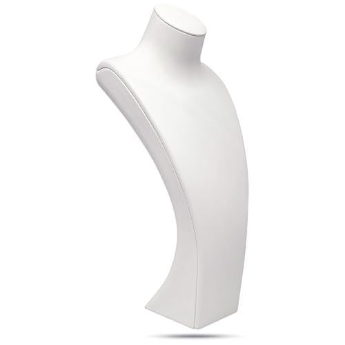 15.5" Jewelry Necklace Display Stand for Vendors - Mannequin Bust Chain Holder - Satin-Finish Faux Leather - Large (White) - color: White, size: 15.5" - Large