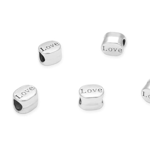20pcs Love Beads Large Hole Loose Beads (4.5mm Hole) Antique Silver Metal Spacer for DIY Craft Jewelry Making MEC-C12 - size: Love Bead