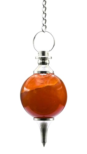 Amazing Gemstone Carnelian Crystal Ball Pendulum for Divination - Dowsing Pendulum Necklace with Chain and Quartz Bead for Reiki Healing and Crystal Grid Meditation - color: Carnelian