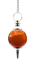 Amazing Gemstone Carnelian Crystal Ball Pendulum for Divination - Dowsing Pendulum Necklace with Chain and Quartz Bead for Reiki Healing and Crystal Grid Meditation - color: Carnelian