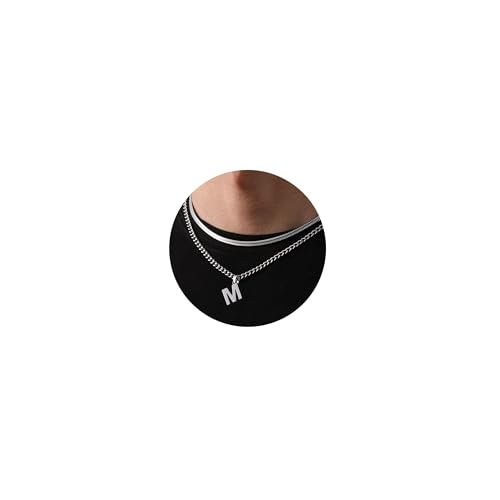 P. BLAKE Layered Initial A-Z Pendant Necklaces for Boys Men, Stainless Steel Letter Cuban Link Herringbone Chain Fashion Jewelry Gifts - color: Silver, size: Letter M