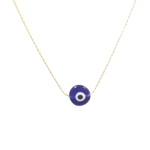 10mm Handmade Lampwork Glass Dark Blue Evil Eye Bead with Real 14kt Gold Filled Fine 0.6mm Chain NECKLACE. Made to your size. - size: 15" 38cm