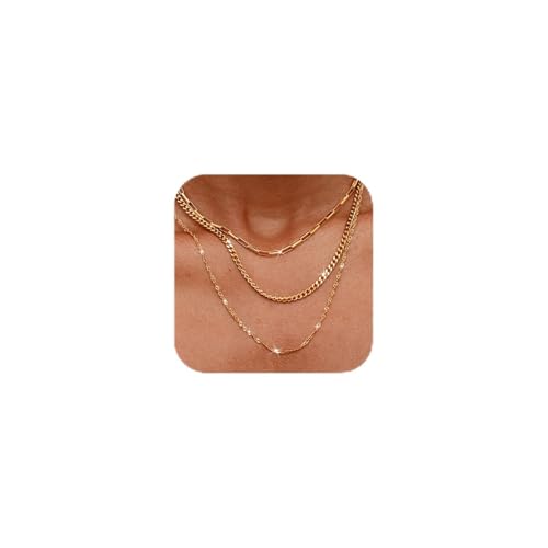 3PCS Gold Necklaces for Women,Chunky Statement Gold Plated Necklace Stack Layered Sterling Silver Herringbone Chains for Women Dainty Trendy Silver Chains Stacked Jewelry Gifts - color: gold stack necklace set