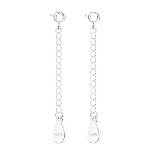 2pcs Adabele Authentic 925 Sterling Silver Cable Chain Extender Clasp Strong Removable Adjustable 5 inch Raindrop Chain Extension for Necklace Bracelet Anklet Jewelry Making SS308-5 - color: Silver, size: 5 inch - 2pcs