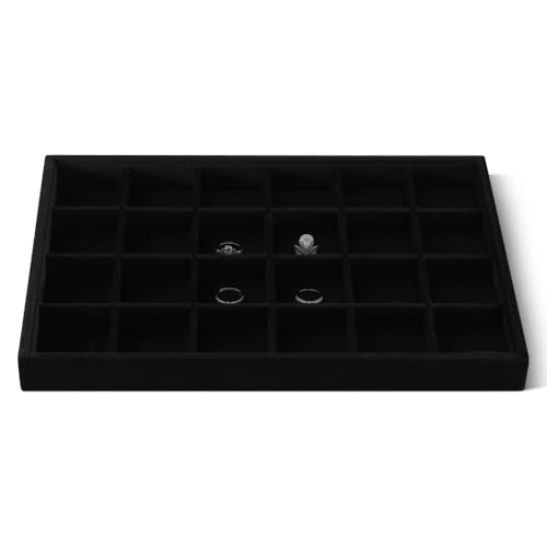 Velvet Stackable Jewelry Display Tray, 24 Grid Earring Ring Storage Tray, Drawer Divider Jewelry Accessories Organizer Plate (Black) - color: Black, size: 24 Slot Earring Ring Tray