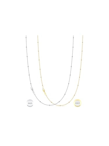 IEFWELL 14K-Real-Gold-Plated S925 Sterling Silver Chain Necklace for Women, 1.2/0.8mm Satellite Bead Cable Box Chains Set Hypoallergenic Sturdy Women's Chain Necklace, 16/18/20/22 Inch Jewelry Gifts - color: Satellite Chain, size: 20 Inch